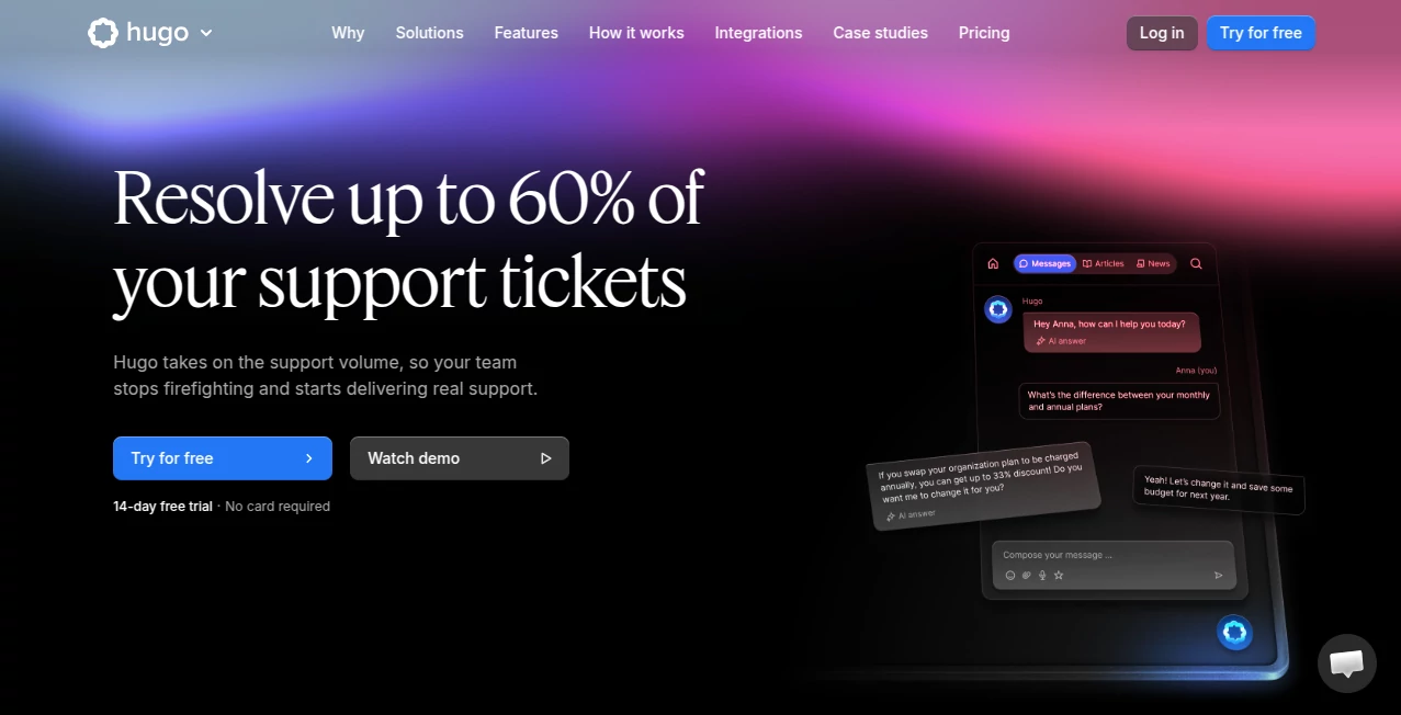 Screenshot of Hugo – An AI tool in the ,AI Workflow Management ,AI Productivity Tools ,AI Customer Service Assistant  category, showcasing its interface and key features.