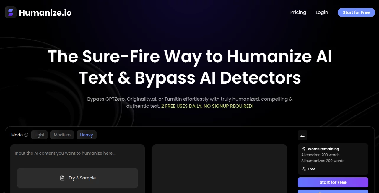 Screenshot of Humanize.io – An AI tool in the ,AI Rewriter ,AI Writing Assistants ,AI Content Generator ,AI SEO Assistant  category, showcasing its interface and key features.