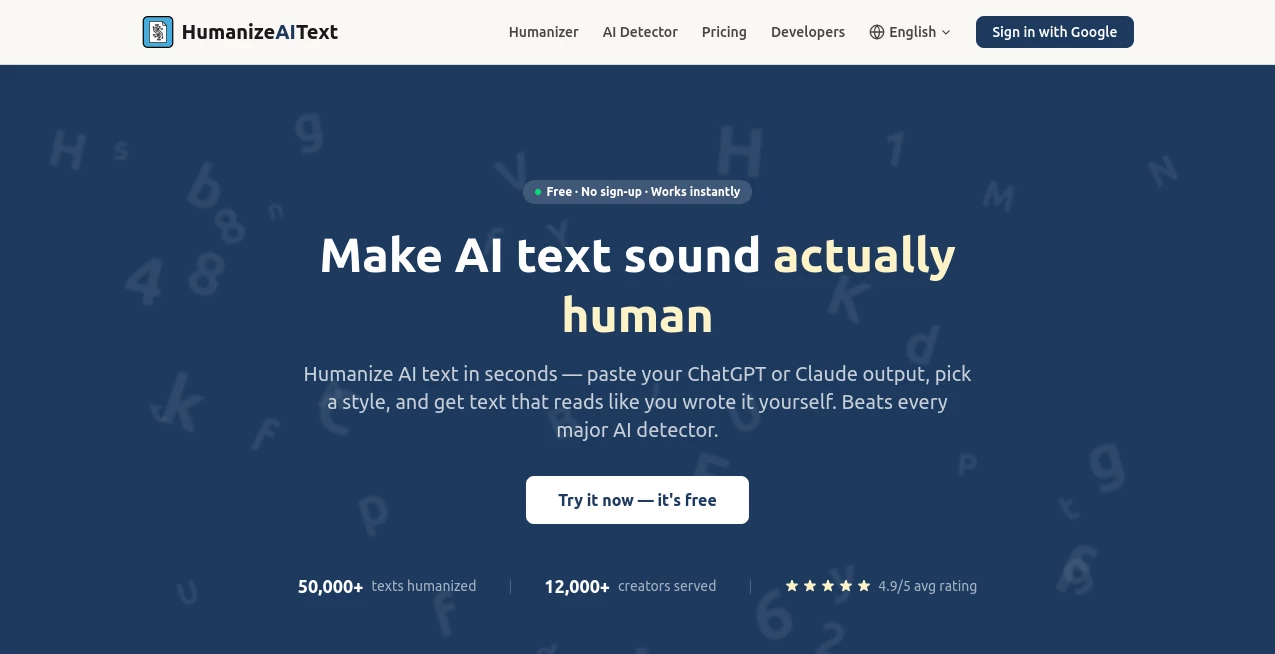 Screenshot of HumanizeAIText – An AI tool in the ,AI Rewriter ,AI Writing Assistants ,AI Content Generator ,AI SEO Assistant  category, showcasing its interface and key features.