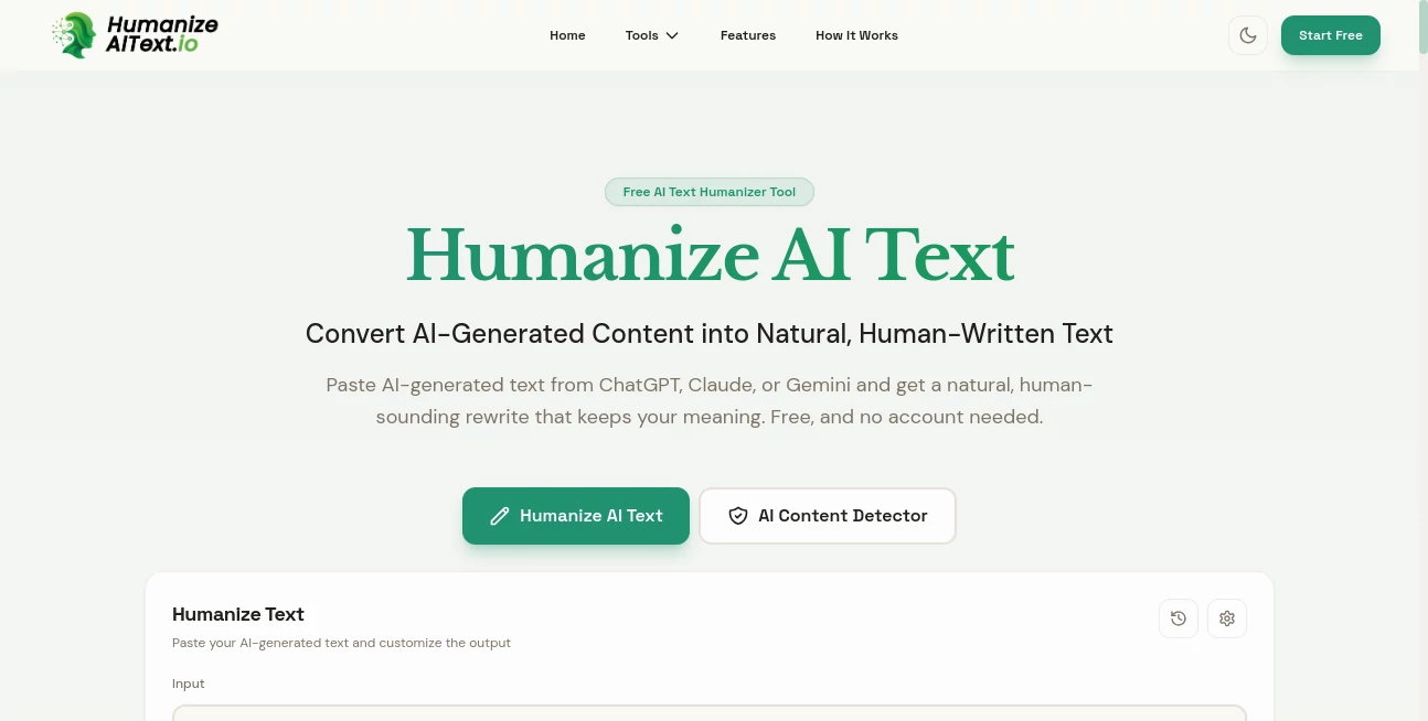 Screenshot of Humanize AI Text – An AI tool in the ,AI Rewriter ,AI Writing Assistants ,AI Content Generator ,AI SEO Assistant  category, showcasing its interface and key features.
