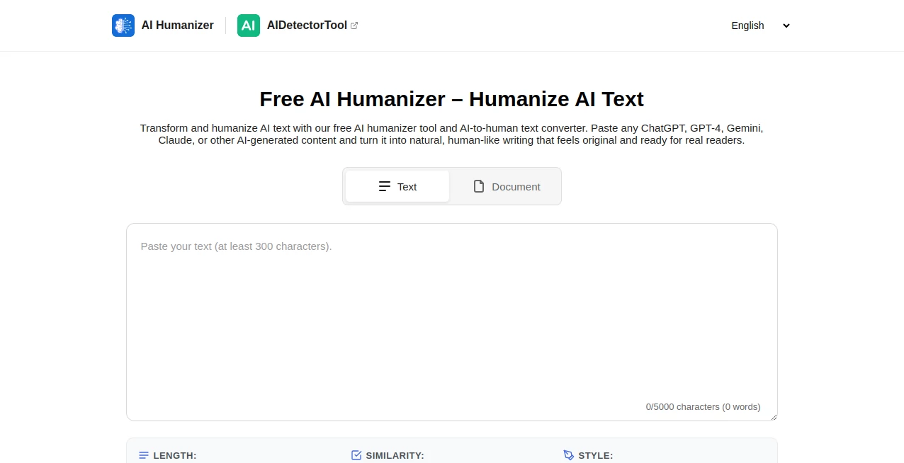 Screenshot of AI Humanizer Tool – An AI tool in the ,AI Paraphraser ,AI Rewriter ,AI General Writing ,AI Writing Assistants  category, showcasing its interface and key features.