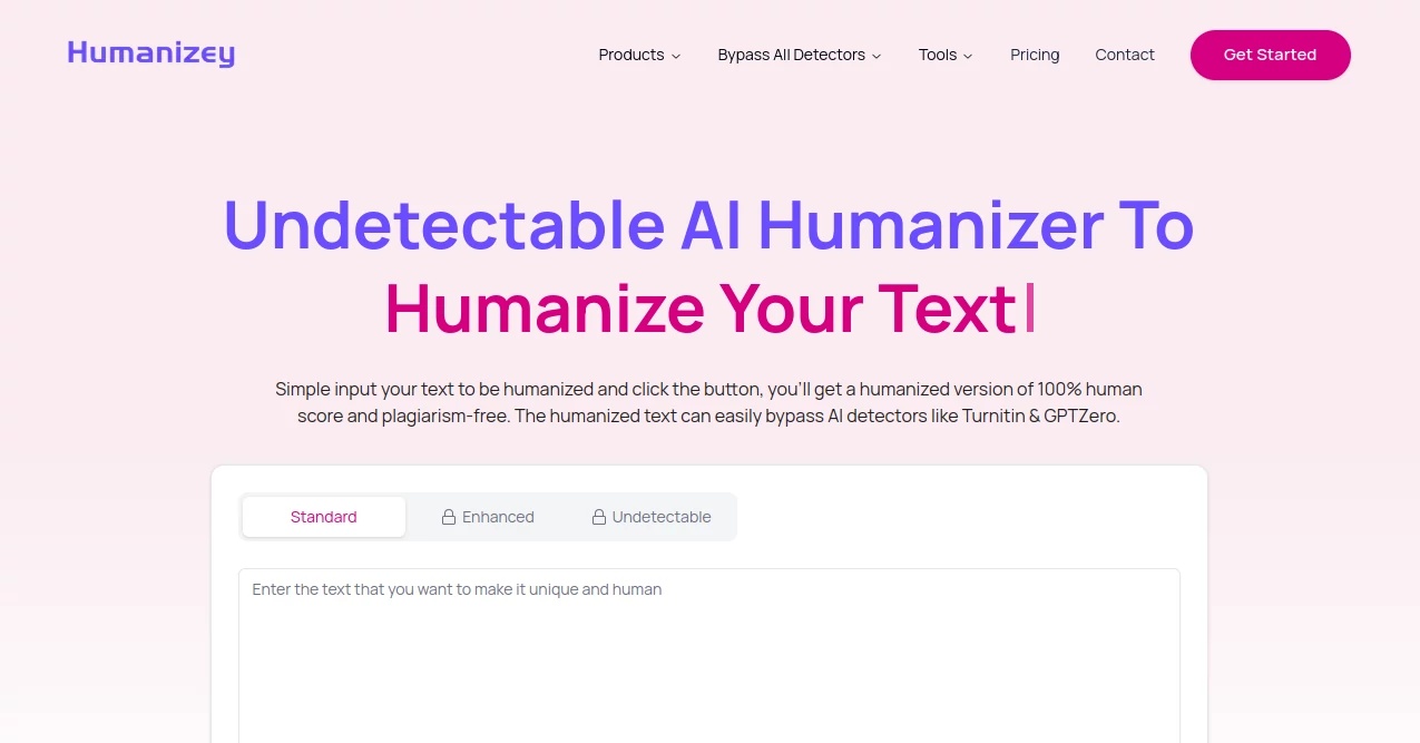 Screenshot of Humanizey – An AI tool in the ,AI Grammar Checker ,AI Plagiarism Checker ,AI Rewriter ,AI Content Detector  category, showcasing its interface and key features.