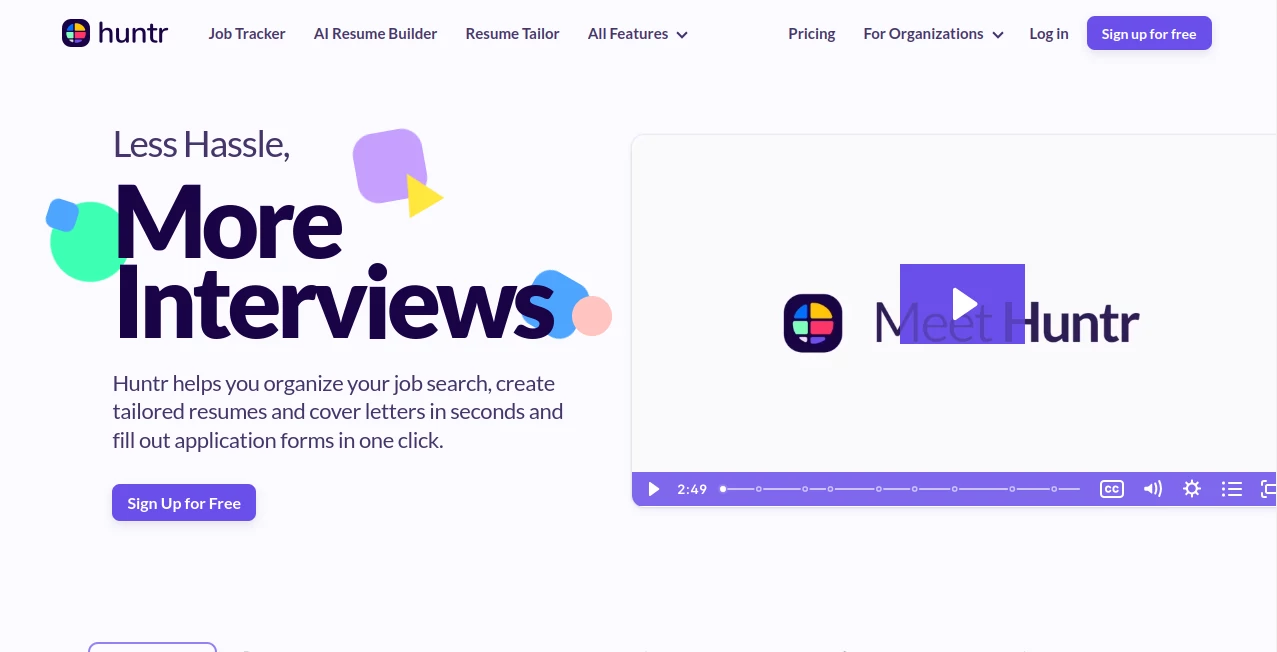 Screenshot of Huntr – An AI tool in the ,AI Cover Letter Generator ,AI Interview Assistant ,AI Recruiting ,AI Resume Builder  category, showcasing its interface and key features.