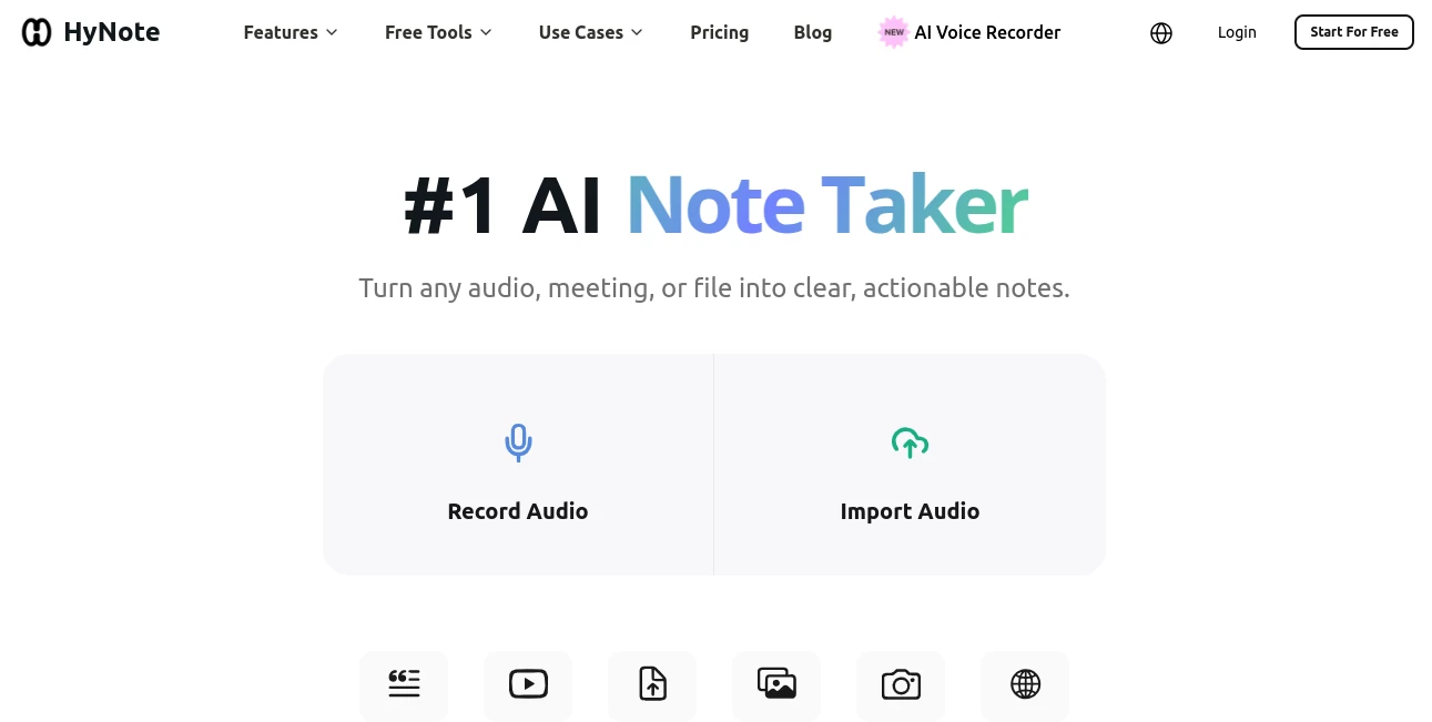 Screenshot of HyNote AI – An AI tool in the ,AI Summarizer ,AI Transcription ,AI Meeting Assistant ,AI Notes Assistant  category, showcasing its interface and key features.