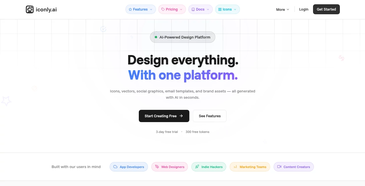 Screenshot of Iconly AI – An AI tool in the ,AI Icon Generator ,AI Design Generator ,AI Graphic Design ,AI Design Assistant  category, showcasing its interface and key features.