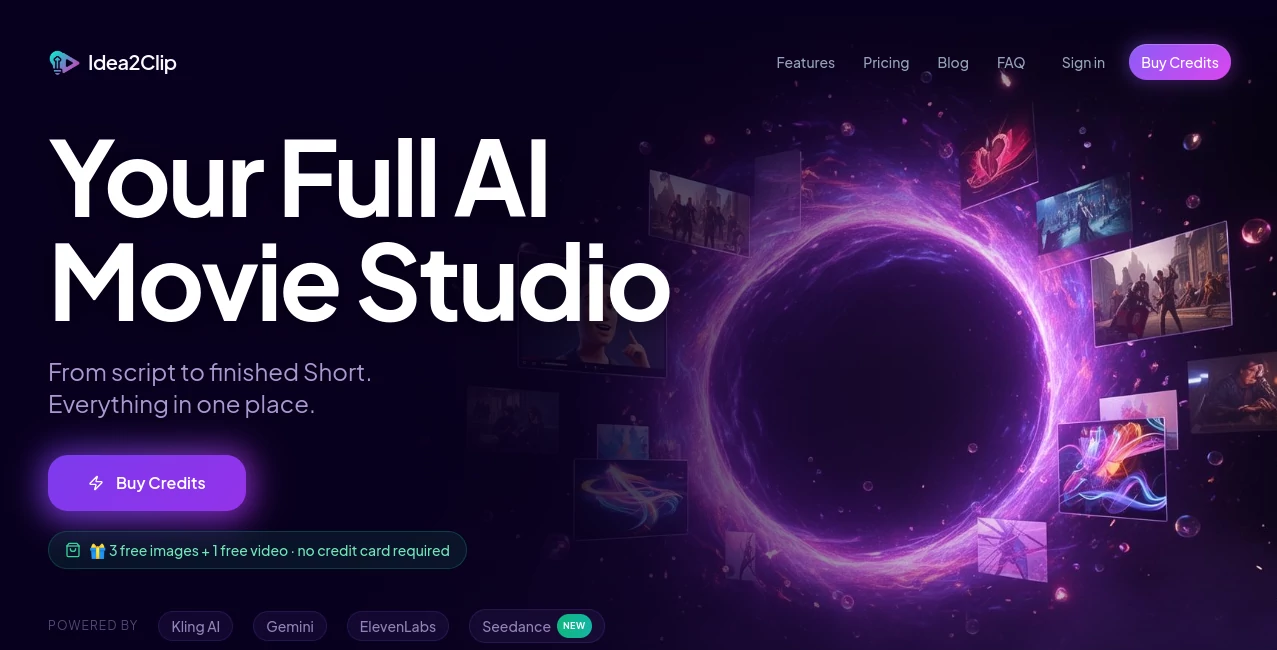 Screenshot of Idea2Clip – An AI tool in the ,AI Text to Video ,AI Video Generator ,AI Short Clips Generator ,AI Voice & Audio Editing  category, showcasing its interface and key features.