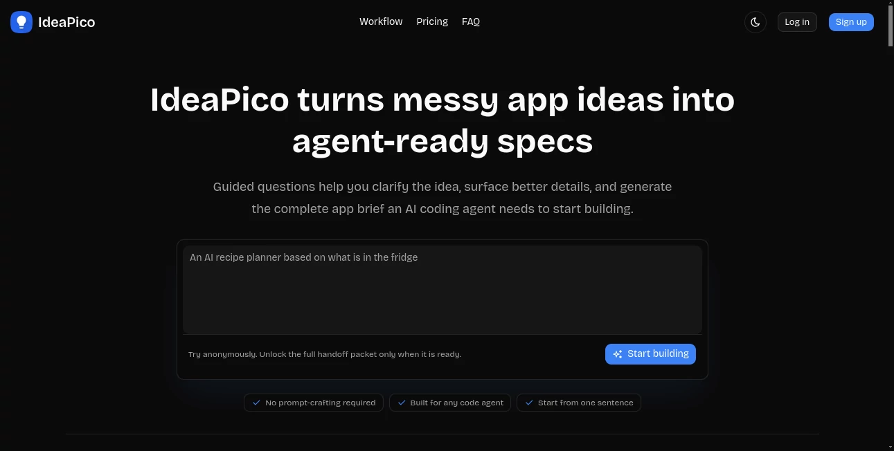 Screenshot of IdeaPico – An AI tool in the ,AI Code Assistant ,AI Developer Tools ,AI Research Tool  category, showcasing its interface and key features.