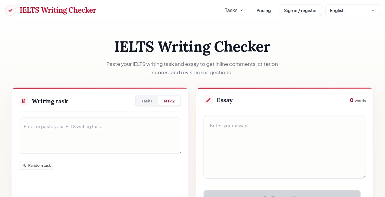 Screenshot of ieltswritingchecker – An AI tool in the ,AI Writing Assistants ,AI Checker Essay ,AI Content Detector ,AI Education Assistant  category, showcasing its interface and key features.