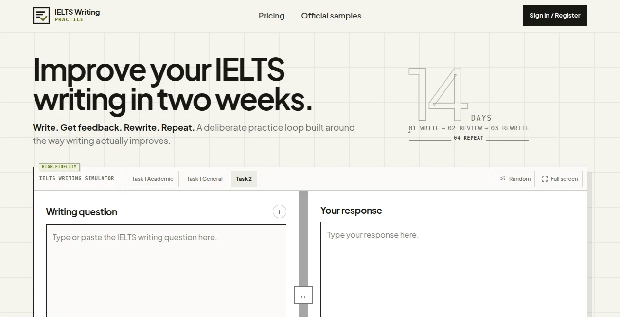 Screenshot of IELTS Writing Practice – An AI tool in the ,AI Essay Writer ,AI Checker Essay ,AI Education Assistant ,AI Writing Assistants  category, showcasing its interface and key features.