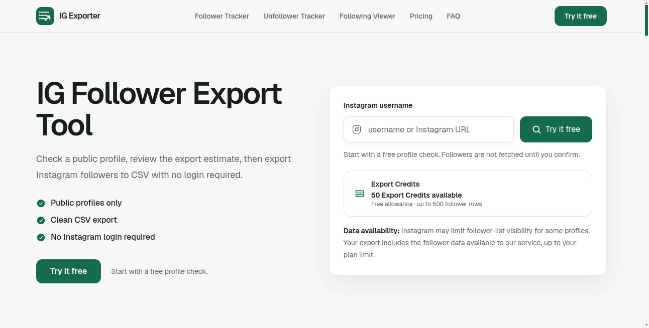 Screenshot of IG Follower Exporter – An AI tool in the ,AI Social Media Assistant ,Marketing  category, showcasing its interface and key features.