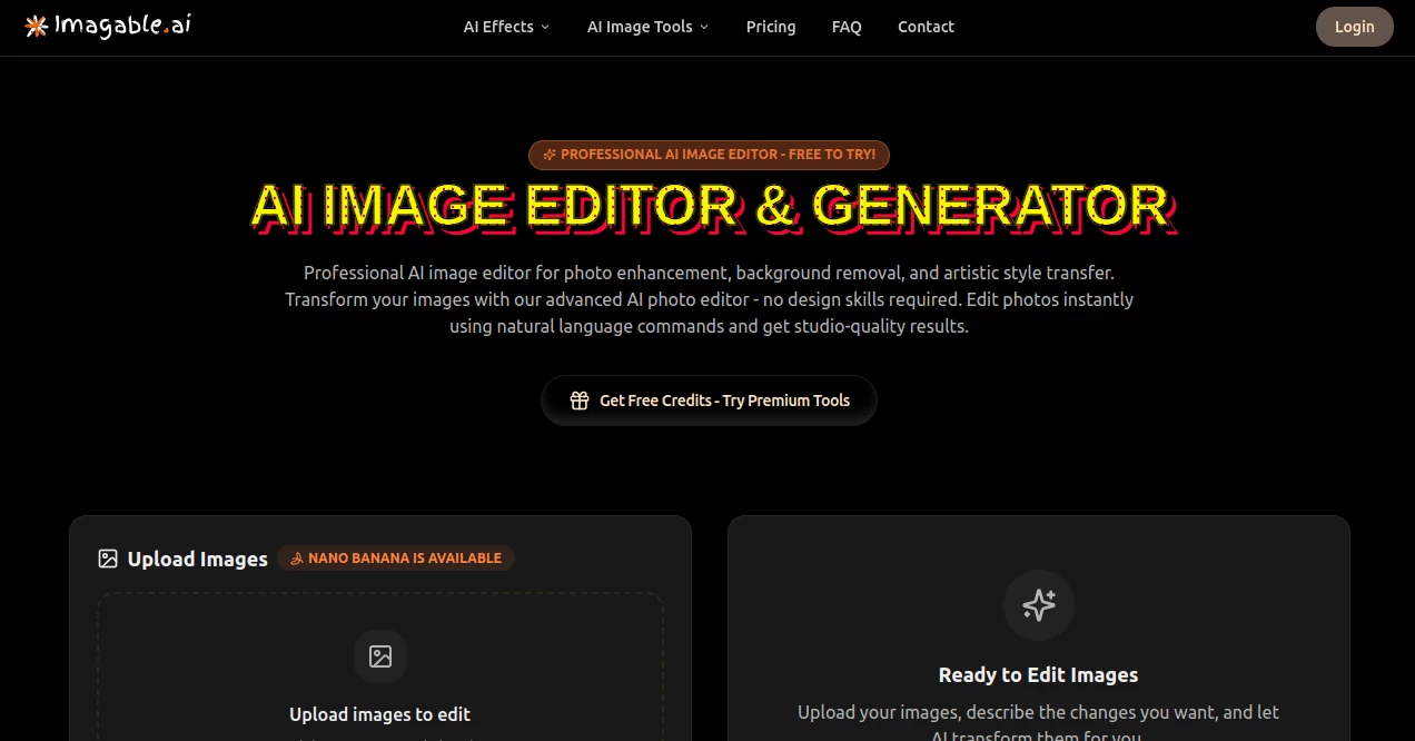 Screenshot of Imagable AI – An AI tool in the ,Photo & Image Editor ,AI Photo Enhancer ,AI Background Remover ,AI Image to Image  category, showcasing its interface and key features.