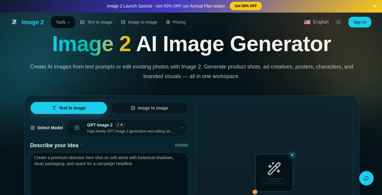 Screenshot of IMAGE 2 – An AI tool in the ,AI Photo & Image Generator ,AI Design Assistant ,AI Graphic Design  category, showcasing its interface and key features.