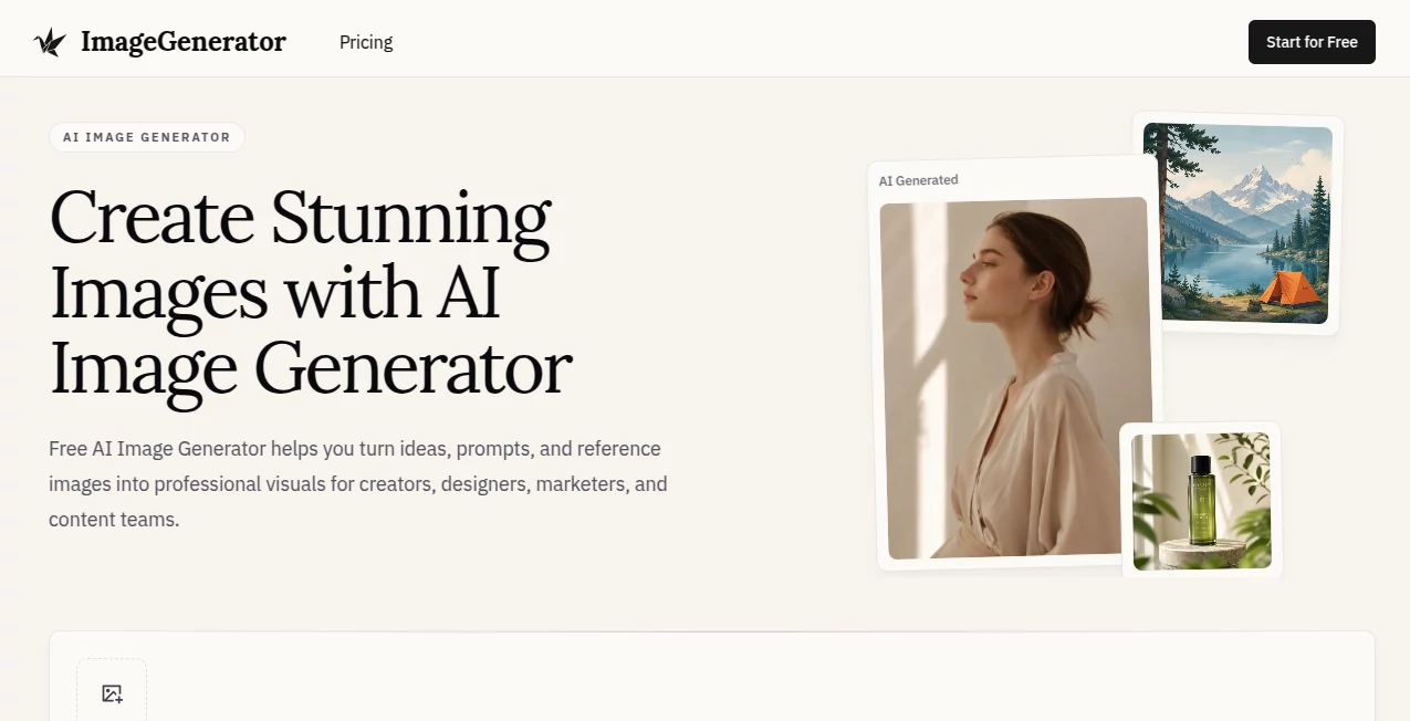 Screenshot of Image Generator – An AI tool in the ,AI Text to Image ,AI Photo & Image Generator ,AI Graphic Design  category, showcasing its interface and key features.