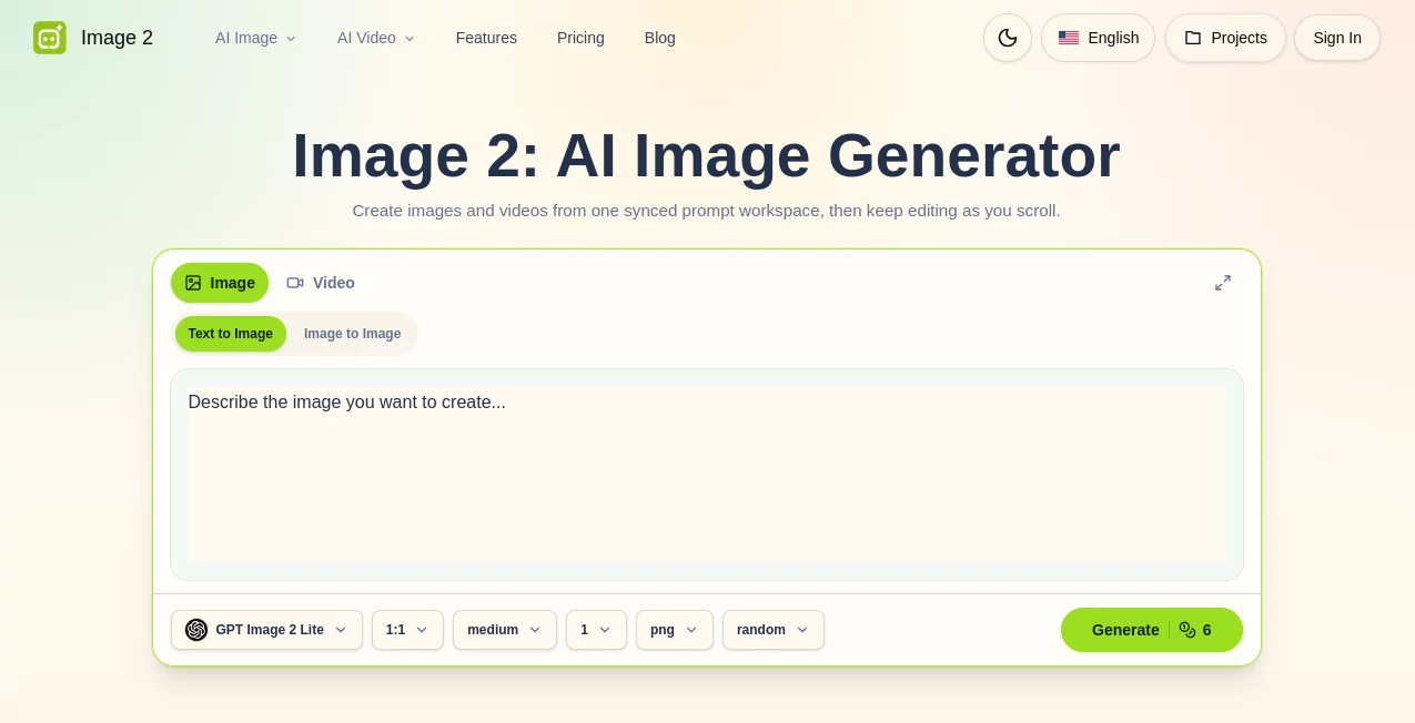 Screenshot of Image2.to – An AI tool in the ,AI Photo & Image Generator ,AI Video Generator ,AI Image to Image ,AI Text to Image  category, showcasing its interface and key features.