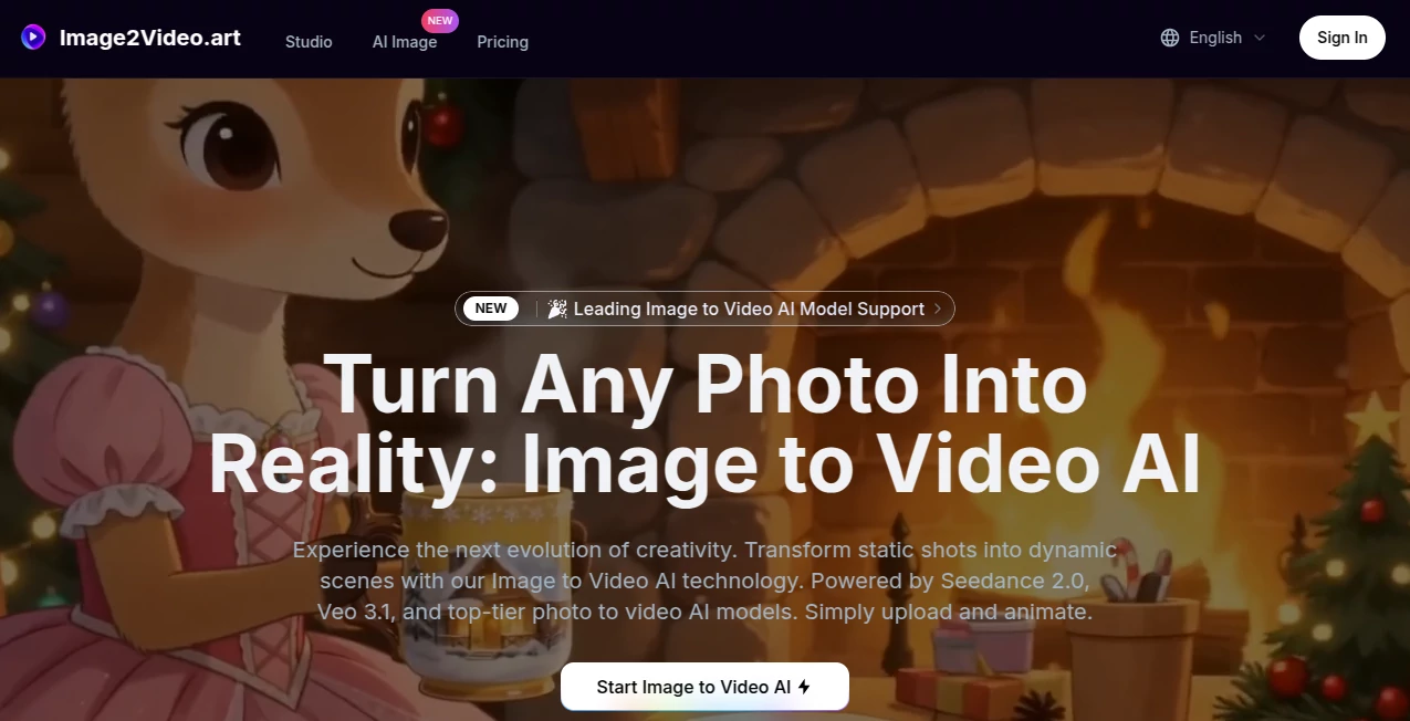 Screenshot of Image2Video.art – An AI tool in the ,AI Image to Video ,AI Video Editor ,AI Text to Video ,AI Video Generator  category, showcasing its interface and key features.