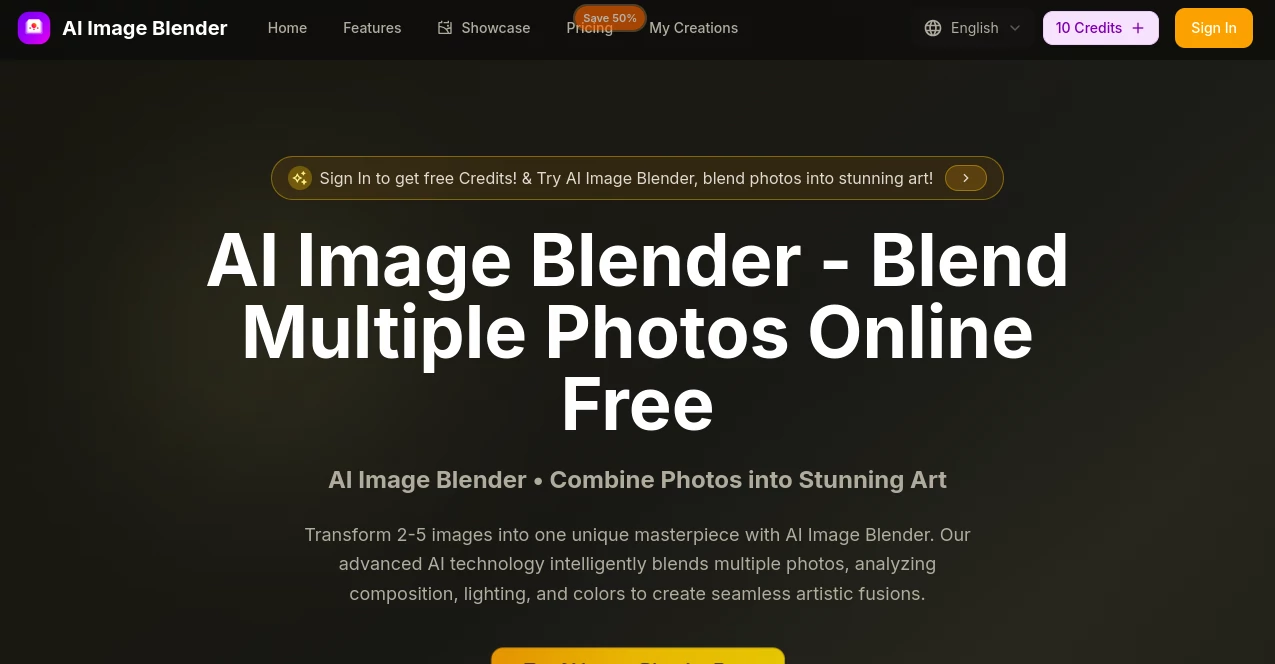 Screenshot of AI Image Blender – An AI tool in the ,AI Photo Enhancer ,Photo & Image Editor ,AI Art Generator ,AI Image to Image  category, showcasing its interface and key features.