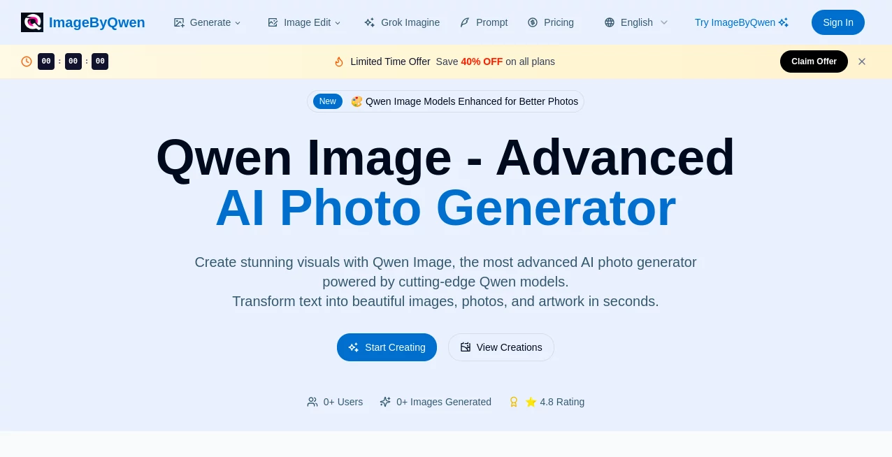 Screenshot of Image By Qwen – An AI tool in the ,AI Photo & Image Generator ,AI Art Generator ,AI Design Generator ,AI Text to Image  category, showcasing its interface and key features.