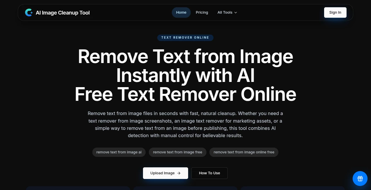 Screenshot of AI Image Cleanup Tool – An AI tool in the ,AI Background Remover ,Photo & Image Editor ,AI Photo Enhancer ,AI Image to Image  category, showcasing its interface and key features.