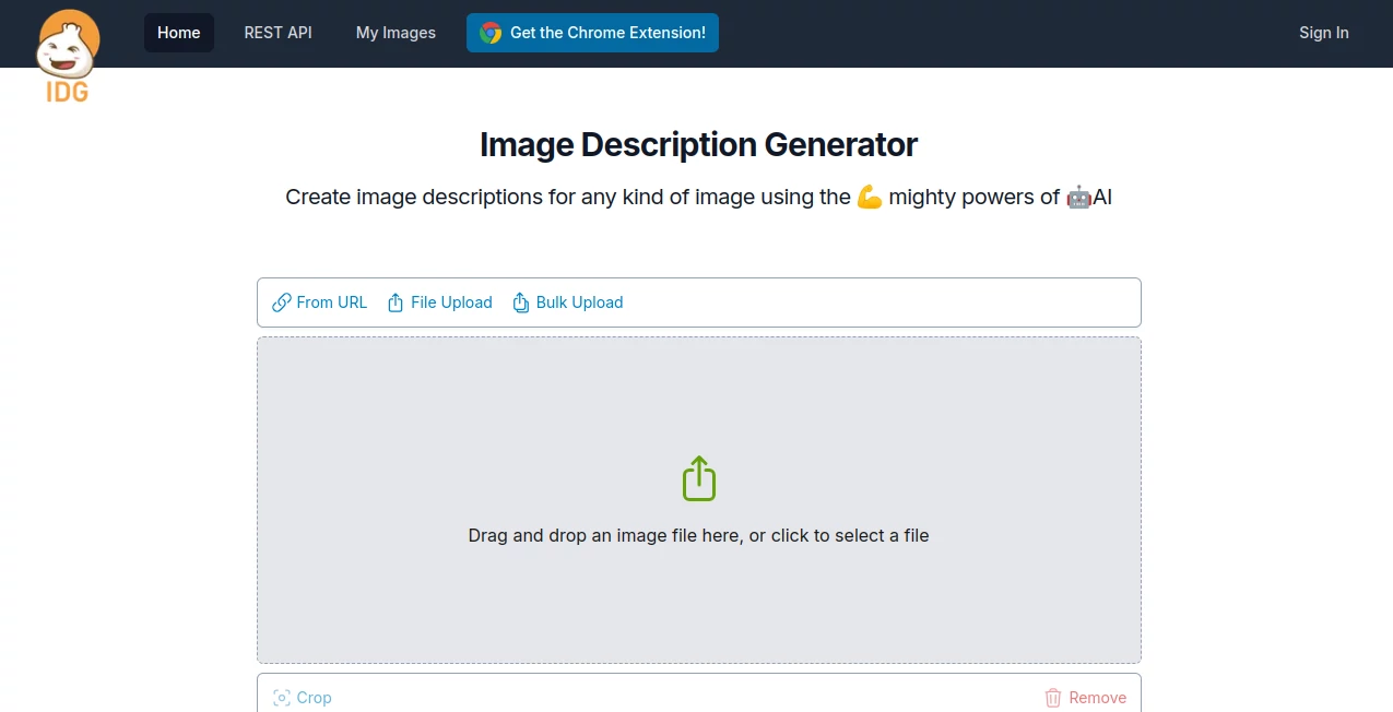 Screenshot of Image Description Generator – An AI tool in the ,AI Creative Writing ,AI Image Recognition ,AI Content Generator ,AI Summarizer  category, showcasing its interface and key features.