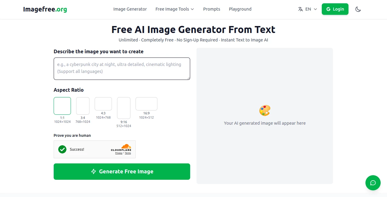 Screenshot of Imagefree.org – An AI tool in the ,AI Text to Image ,AI Photo & Image Generator ,AI Background Remover ,AI Art Generator  category, showcasing its interface and key features.