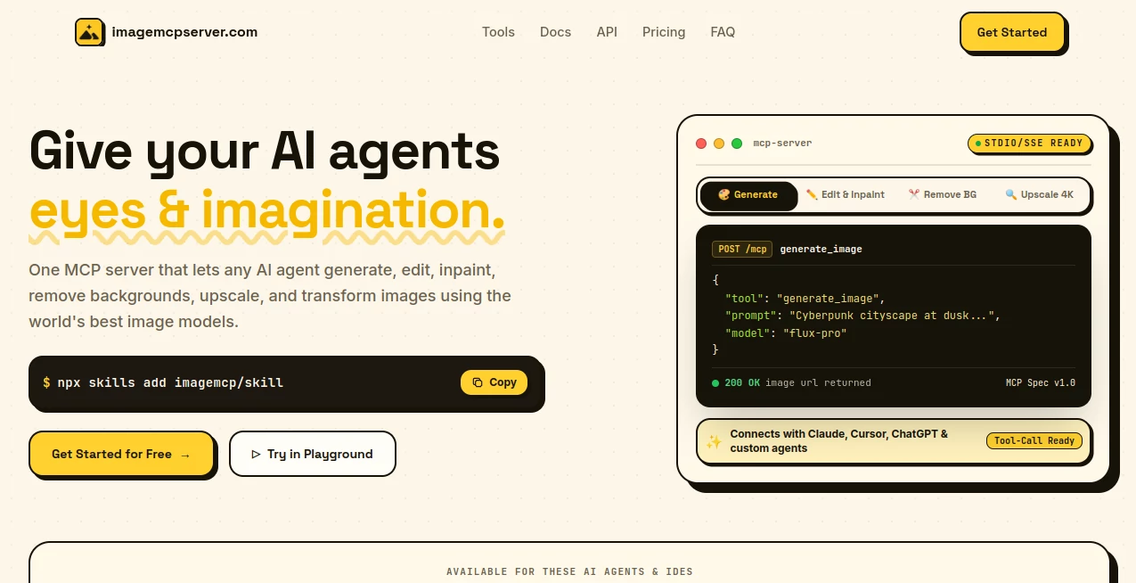 Screenshot of Image MCP Server – An AI tool in the ,AI Photo & Image Generator ,Photo & Image Editor ,AI API Design ,AI Developer Tools  category, showcasing its interface and key features.