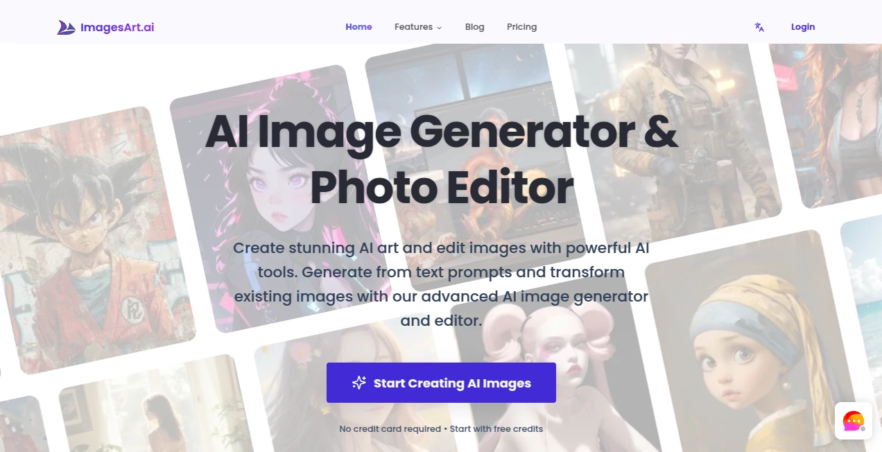 Screenshot of ImagesArt.ai – An AI tool in the ,AI Photo & Image Generator ,AI Art Generator ,AI Design Generator ,AI Text to Image  category, showcasing its interface and key features.