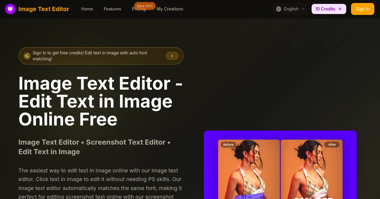 Screenshot of Image Text Editor – An AI tool in the ,Photo & Image Editor ,AI Photo Enhancer ,AI Design Generator ,AI Image to Image  category, showcasing its interface and key features.