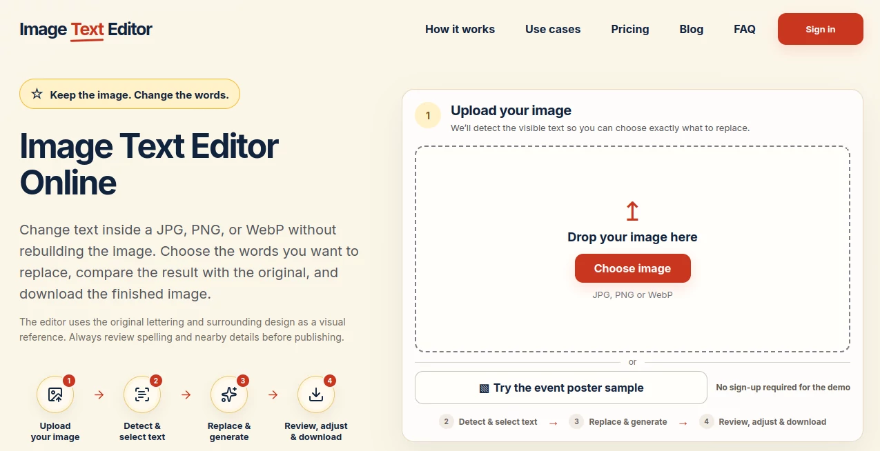 Screenshot of Image Text Editor – An AI tool in the ,Photo & Image Editor ,AI Image to Image  category, showcasing its interface and key features.