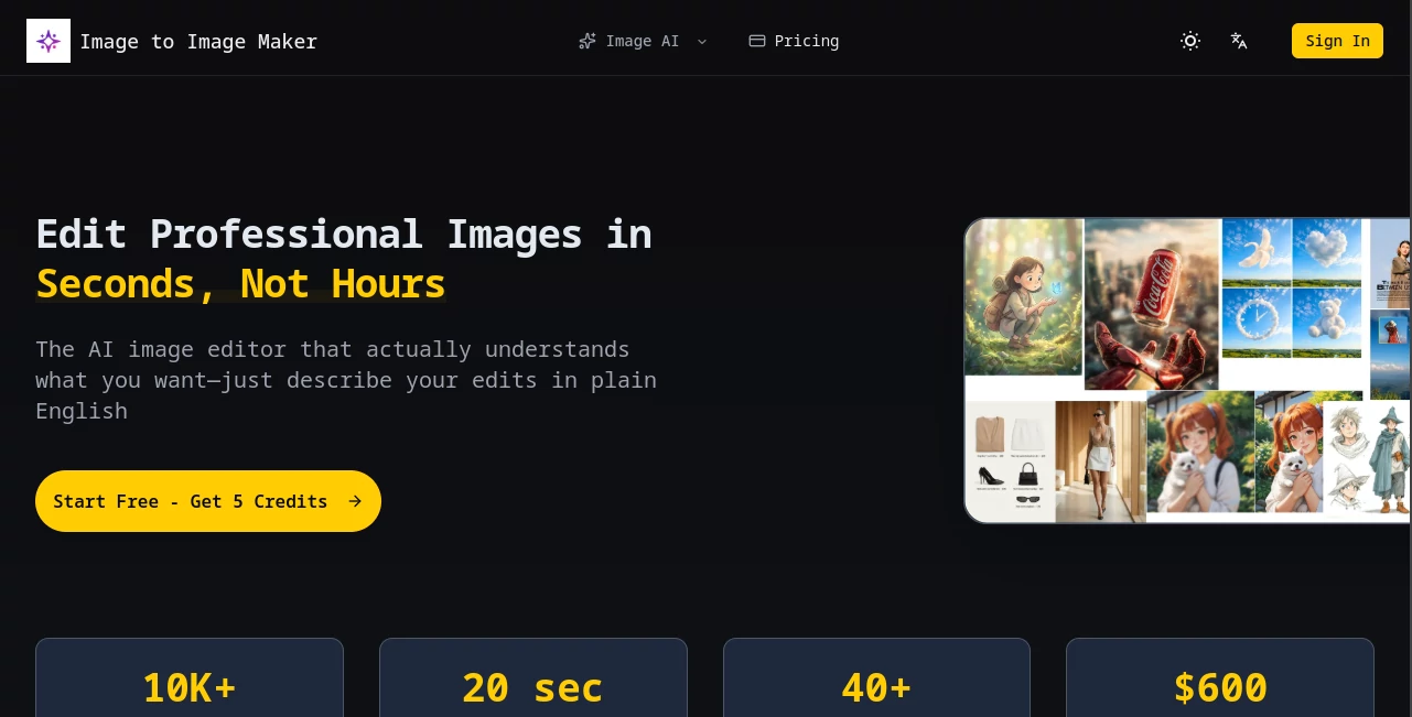 Screenshot of Transform Any Image with AI Magic – An AI tool in the ,AI Photo & Image Generator ,Photo & Image Editor ,AI Design Generator ,AI Image to Image  category, showcasing its interface and key features.