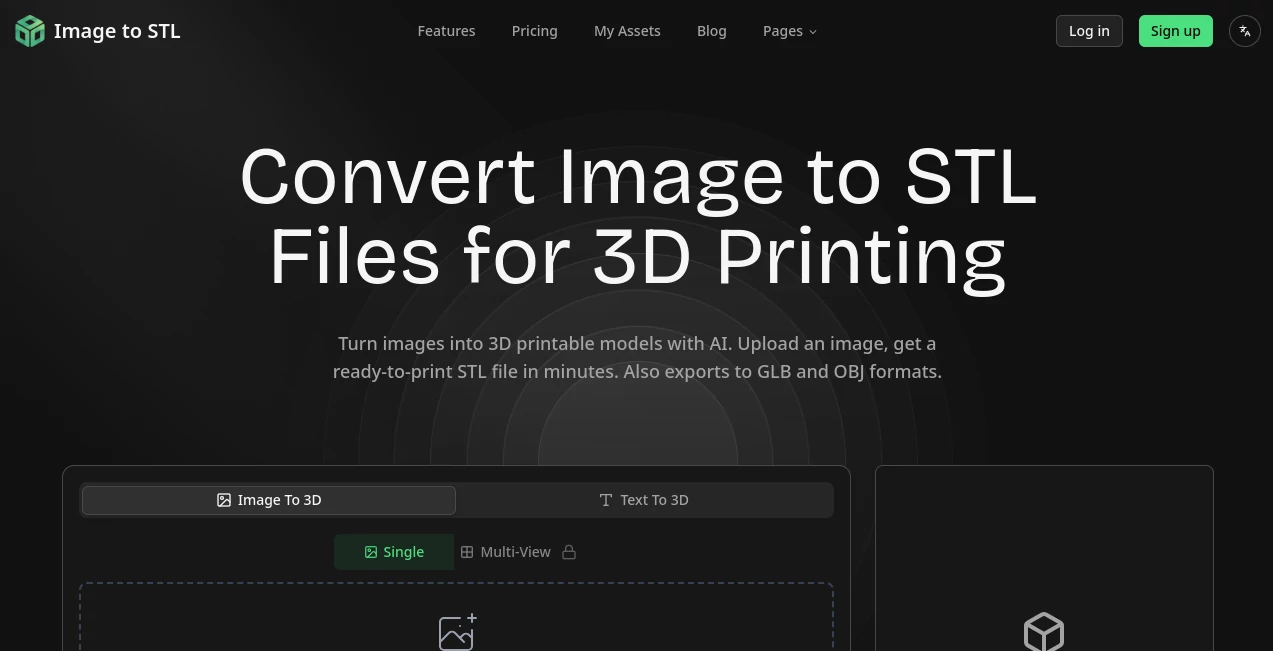 Screenshot of Image to STL – An AI tool in the ,AI 3D Model Generator ,Photo & Image Editor ,AI Image to 3D Model ,AI Design Generator  category, showcasing its interface and key features.