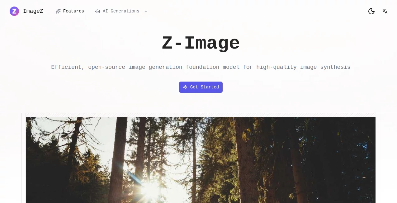 Screenshot of Z-Image – An AI tool in the ,AI Photo & Image Generator ,AI Art Generator ,AI Design Generator ,AI Text to Image  category, showcasing its interface and key features.