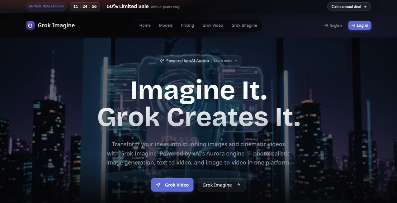 Screenshot of Grok Imagine – An AI tool in the ,AI Photo & Image Generator ,AI Image to Video ,AI Video Generator ,AI Text to Image  category, showcasing its interface and key features.