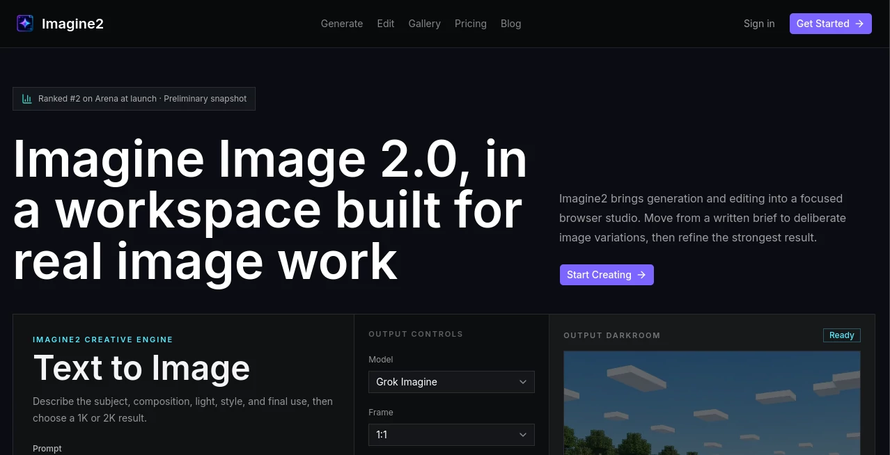 Screenshot of Imagine2 – An AI tool in the ,AI Photo & Image Generator ,Photo & Image Editor ,AI Image to Image ,AI Text to Image  category, showcasing its interface and key features.