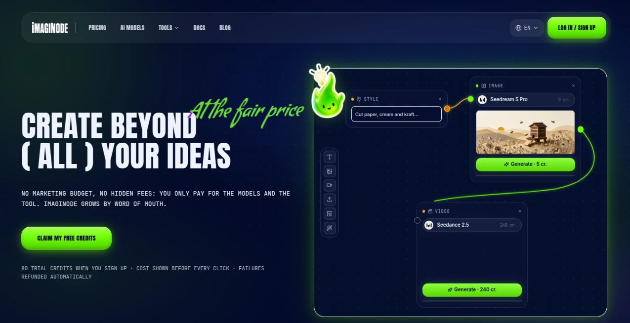 Screenshot of Imaginode – An AI tool in the ,AI Photo & Image Generator ,AI Image to Video ,AI Video Generator ,AI Text to Image  category, showcasing its interface and key features.