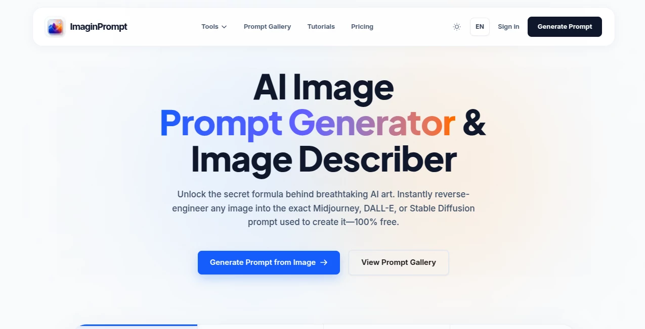 Screenshot of ImaginPrompt – An AI tool in the ,AI Text to Image ,AI Photo & Image Generator ,AI Developer Tools ,Prompt  category, showcasing its interface and key features.