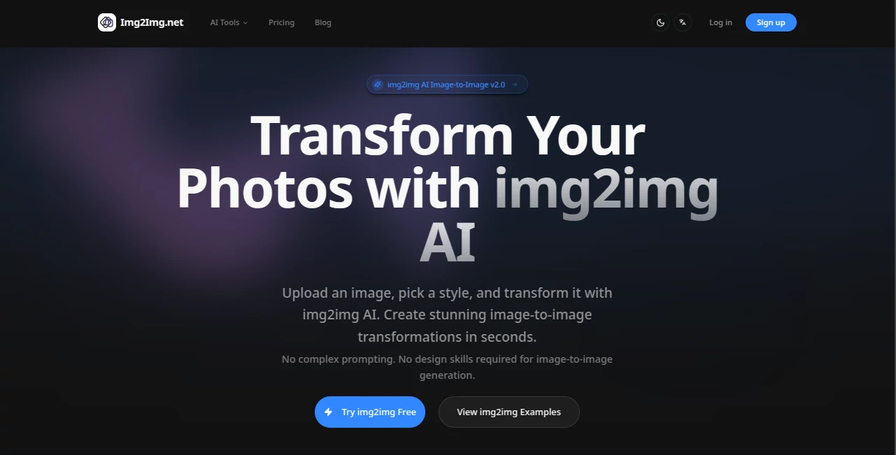 Screenshot of img2img.net – An AI tool in the ,AI Photo & Image Generator ,Photo & Image Editor ,AI Design Generator ,AI Image to Image  category, showcasing its interface and key features.
