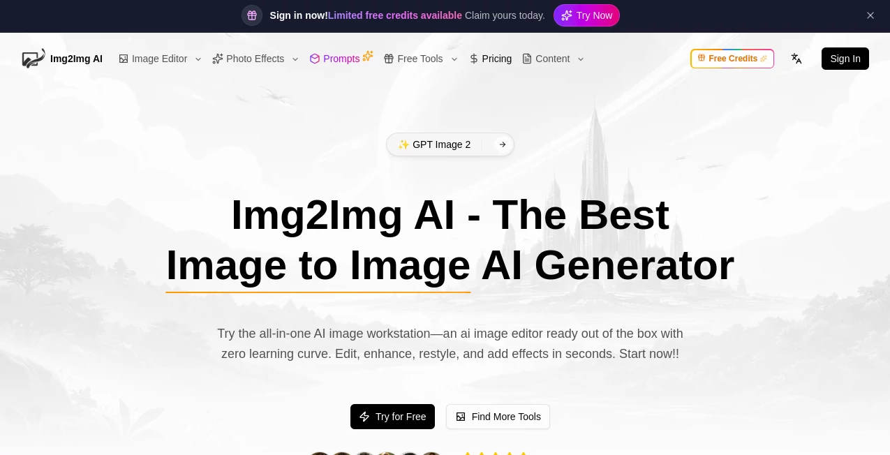 Screenshot of Img2Img AI – An AI tool in the ,AI Photo & Image Generator ,Photo & Image Editor ,AI Image to Image ,AI Design Assistant  category, showcasing its interface and key features.