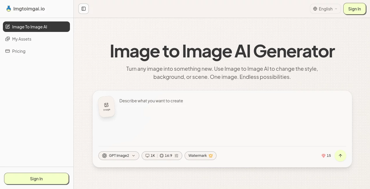 Screenshot of Image to Image AI Generator – An AI tool in the ,AI Photo & Image Generator ,Photo & Image Editor ,Image ,AI Image to Image  category, showcasing its interface and key features.