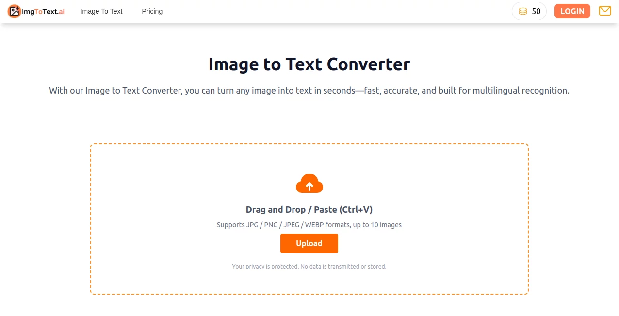 Screenshot of imgtotext – An AI tool in the ,AI Transcriber ,Photo & Image Editor ,AI Speech to Text ,AI Document Extraction  category, showcasing its interface and key features.