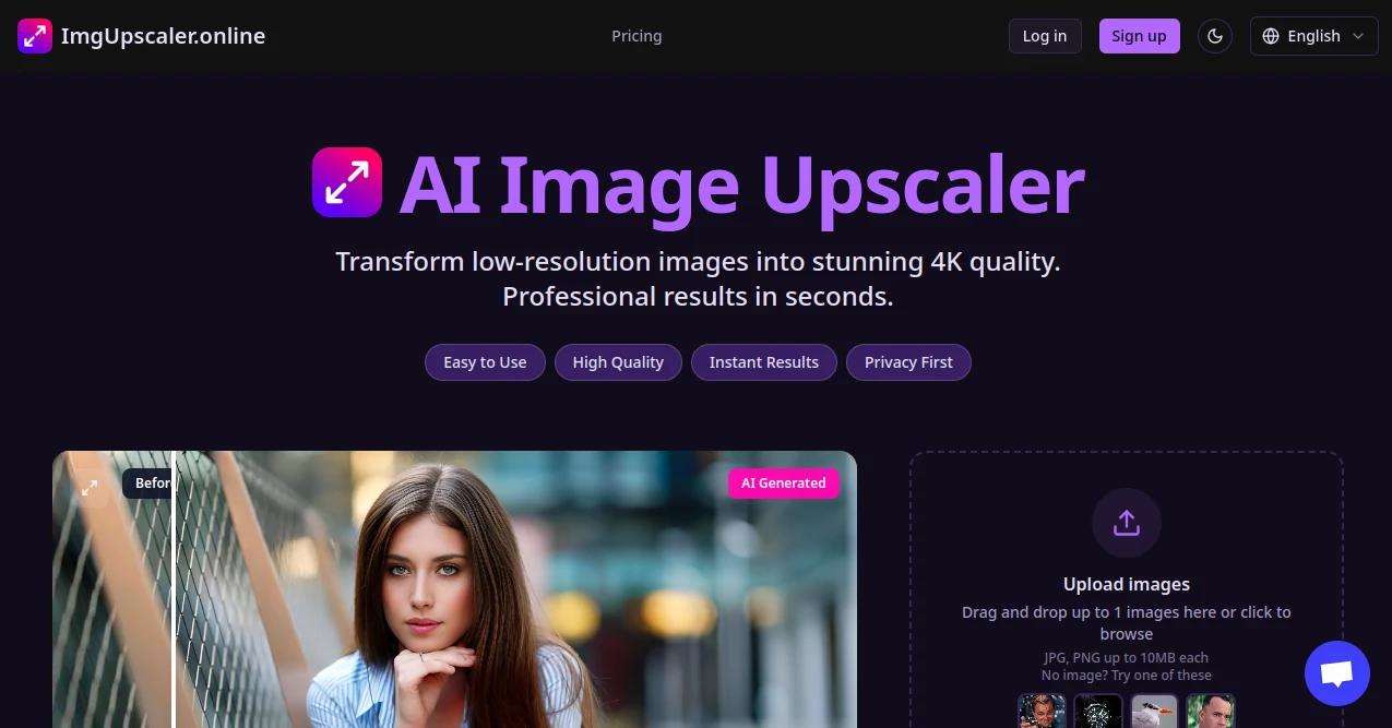 Screenshot of ImgUpscaler.online – An AI tool in the ,Photo & Image Editor ,AI Photo Enhancer ,AI Photo Restoration  category, showcasing its interface and key features.