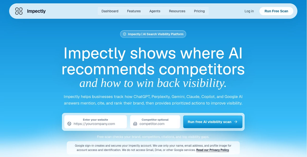 Screenshot of Impectly – An AI tool in the ,AI Research Tool ,AI Business Ideas Generator ,AI Analytics Assistant ,AI SEO Assistant  category, showcasing its interface and key features.