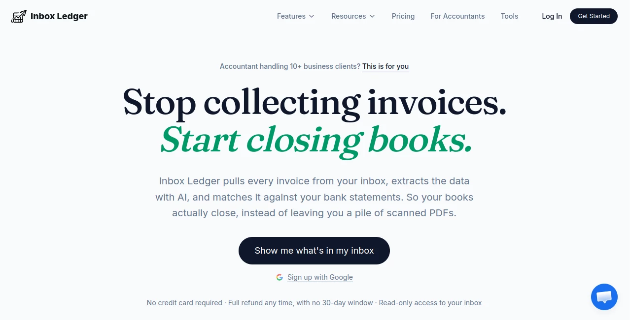 Screenshot of Inbox Ledger – An AI tool in the ,AI Workflow Management ,AI Document Extraction ,AI Accounting Assistant ,AI Email Assistant  category, showcasing its interface and key features.