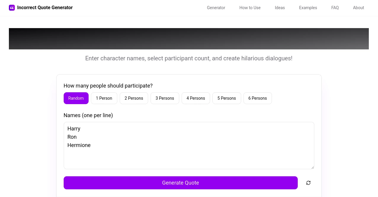Screenshot of Incorrect Quote Generator – An AI tool in the ,AI Quotes Generator  category, showcasing its interface and key features.