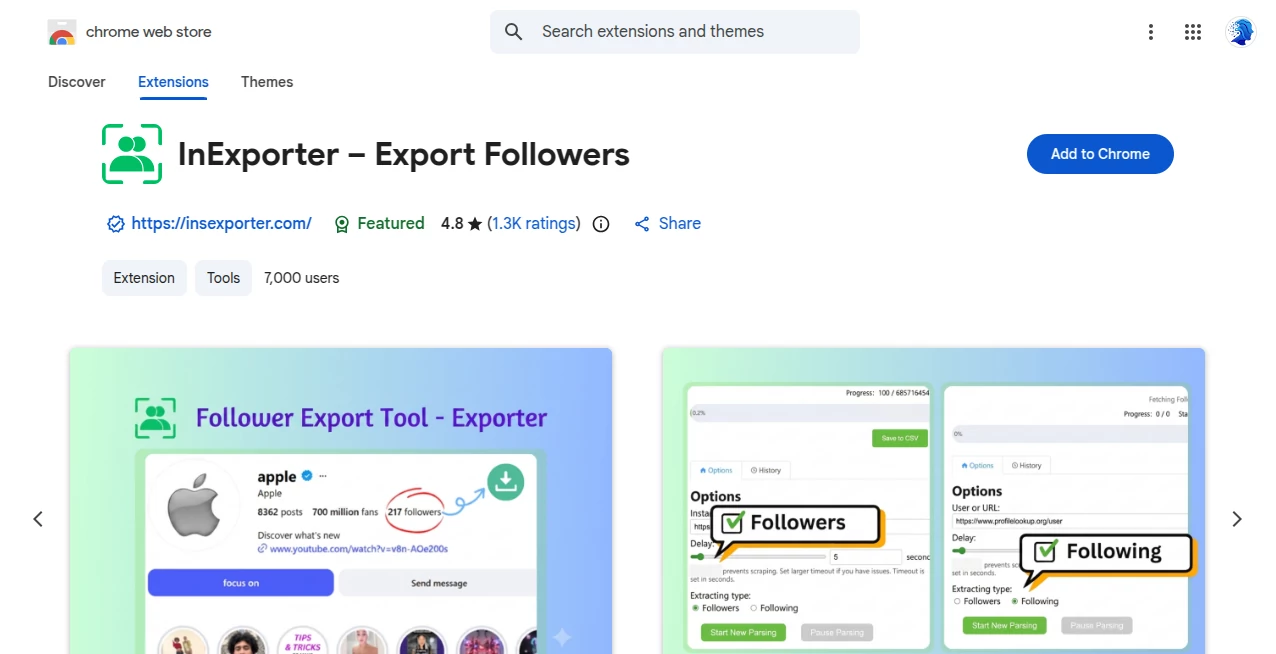 Screenshot of InExporter – An AI tool in the ,AI Instagram Assistant ,AI Social Media Assistant ,AI Analytics Assistant  category, showcasing its interface and key features.