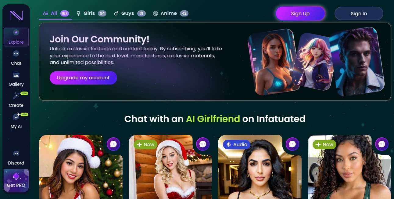 Screenshot of Infatuated AI – An AI tool in the ,AI Life Assistant ,AI Character ,AI Chatbot ,AI Girlfriend  category, showcasing its interface and key features.
