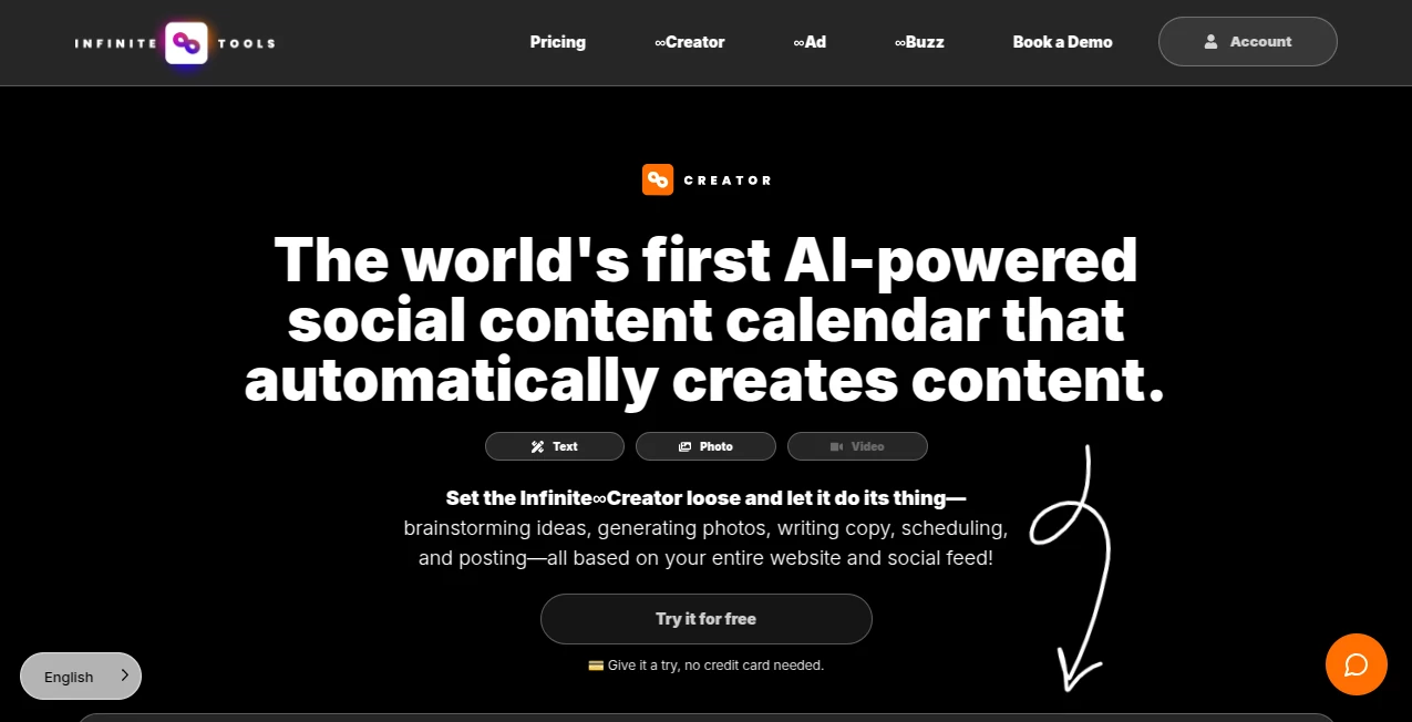 Screenshot of Infinite Creator – An AI tool in the ,AI Content Generator ,AI Social Media Assistant ,AI Marketing Plan Generator ,AI Digital Marketing Generator  category, showcasing its interface and key features.