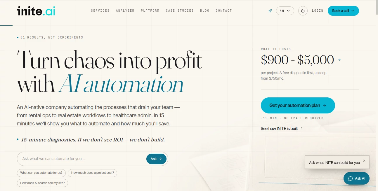 Screenshot of inite.ai – An AI tool in the ,AI Workflow Management ,AI SEO Assistant ,AI Research Tool ,AI Analytics Assistant  category, showcasing its interface and key features.