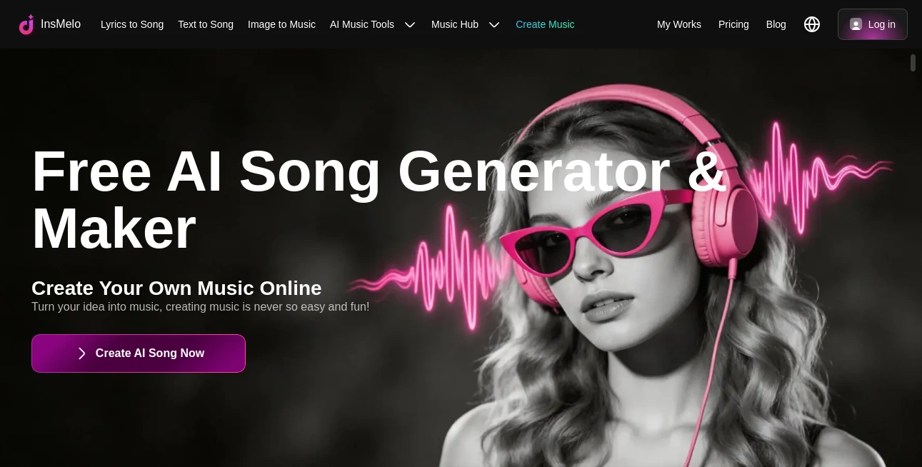 Screenshot of InsMelo – An AI tool in the ,AI Music Generator ,AI Voice & Audio Editing ,AI Voice Cloning ,AI Text to Music  category, showcasing its interface and key features.