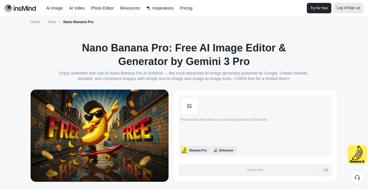 Screenshot of Nano Banana Pro – An AI tool in the ,AI Photo & Image Generator ,AI Art Generator ,AI Design Generator ,AI Text to Image  category, showcasing its interface and key features.