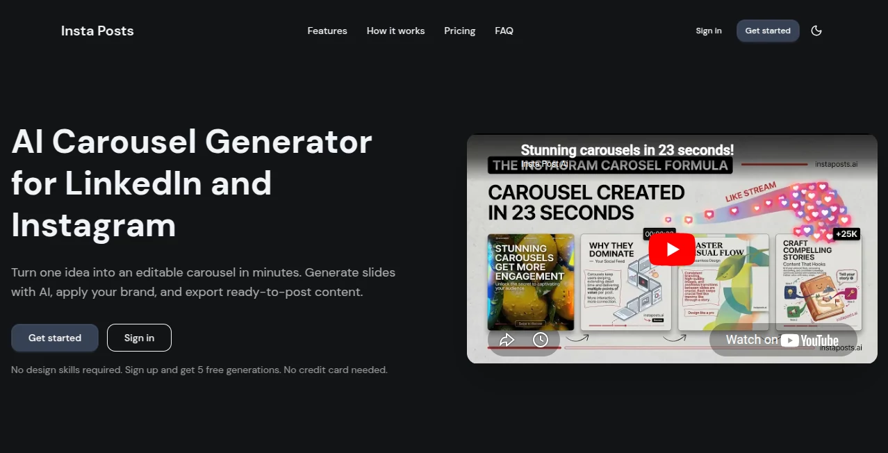Screenshot of Instaposts.ai – An AI tool in the ,AI Content Generator ,AI Social Media Assistant ,AI Digital Marketing Generator ,AI Copywriting  category, showcasing its interface and key features.